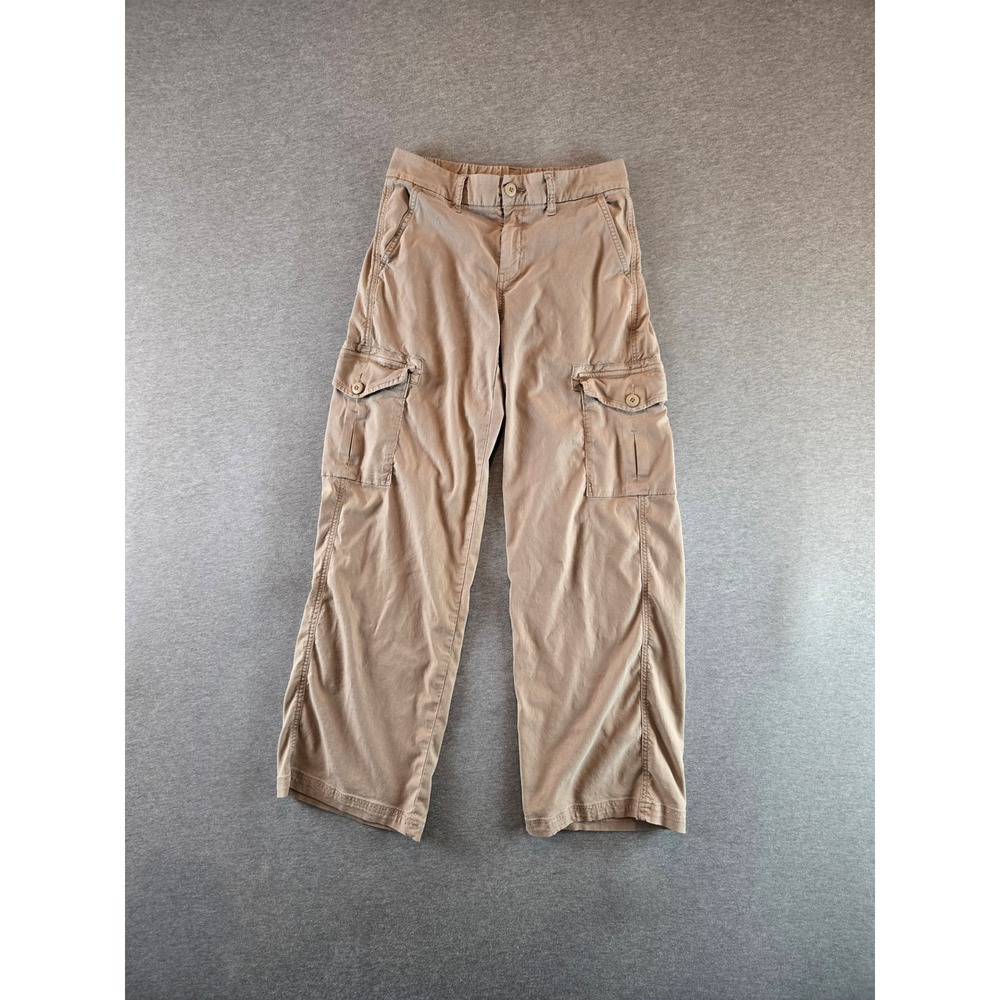 American Eagle Cargo Pants Womens 00 Tan Mid Rise Baggy Wide‎ Leg Khaki Utility
